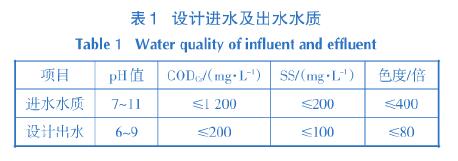 摘要：采用混凝气浮／水解酸化／好氧生化的组合工艺处理以分散染料为主的印染废水，工程运行结果表明：进水CODcr≤1200mg／L，SS≤200mg／L，色度≤400倍，处理后出水CODcr，≤200mg／L，SS≤30mg／L，色度≤20倍，达到《纺织染整工业水污染物排放标准》（GB4287-2012）及其修改单中的相关要求，同时达到当地环保要求50％的回用目标。0前言印染废水水质水量波动大，有机物污染浓度高、色度深，属于难处理工业废水