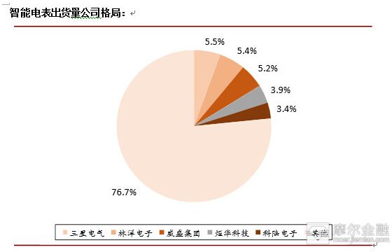 智能电表市场其实是非常分散的，每个公司的市场占有率相当的低，而且影响的区域非常有限。市场出货量最大的三星电气也不过占有5.5%的市场规模