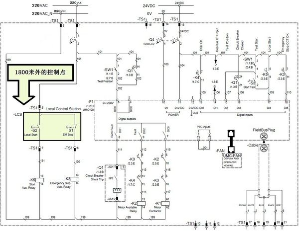 内容提要：工作在长达数百米甚至数千米的长控制线末端的继电器，由于线路压降和分布电容的原因，它们的工作条件与一般回路中的控制电器不尽相同。这些继电器的选用条件是：……==========================我们来看下图，这张图是ABB在中东沙漠油田中的工程实录：图中黄色的区域有两个手动控制按钮，它们位于1800米之外，它们下方的继电器则用于本地的控制