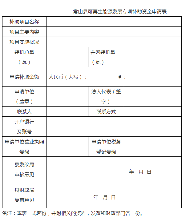 原标题：屋顶光伏补贴0.2~0.9元/瓦 浙江常山县印发可再生能源发展专项资金管理办法的通知            各关单位： 为促进我县可再生能源开发利用，规范可再生能源发展专项资金(以下简称“专项资金”)管理，提高资金使用绩效，根据省财政厅、省能源局《关于印发浙江省可再生能源发展专项资金管理办法的通知》(浙财建〔2015〕53号)、《浙江省可再生能源发展专项资金竞争性分配实施方案》(浙能源〔2014〕32号)等文件精神，特制定本办法，现予以印发，请遵照执行。 常山县可再生能源发展专项资金管理办法(试行
