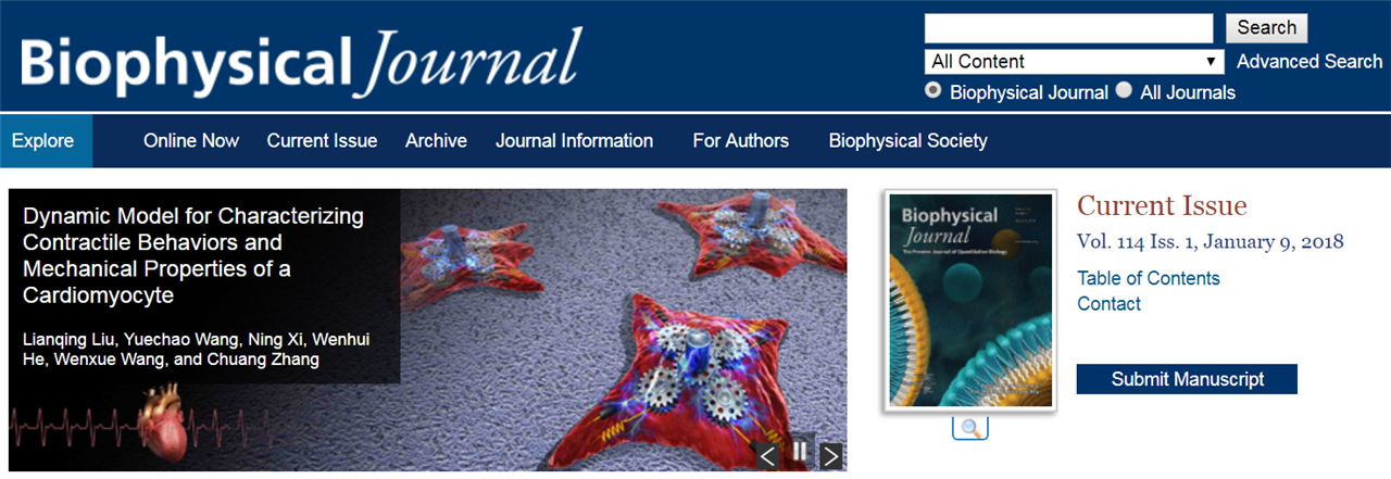 　　Biophysical Journal以亮点论文的形式发表了沈阳自动化所在类生命机器人领域取得的最新成果。 近日，国际著名学术杂志Biophysical Journal(中科院二区Top类期刊)以亮点论文的形式发表了中国科学院沈阳自动化研究所微纳米课题组在类生命机器人领域取得的最新成果(Dynamic Model for Characterizing Contractile Behaviors and Mechanical Properties of a Cardiomyocyte, Bio