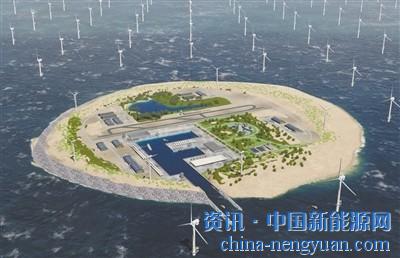                                                                                                                                                 
	由TenneT公司构想的“北海风电岛”。

	　　在远离海岸的北大西洋北海中央，一个巨大的人工风力发电岛正在安静有序地运作，这里有码头、机场和仓库，有各就各位的工人，人工岛的周围是数百个风力发电