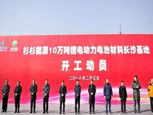 
                
	
                    
	2月3日，杉杉能源总投资200亿元的“10万吨锂电动力电池材料长沙基地”在长沙高新区举行开工动员仪式。这是杉杉企业单体最大的实业项目，标志着全球新能源领导者的发展战略全面落地