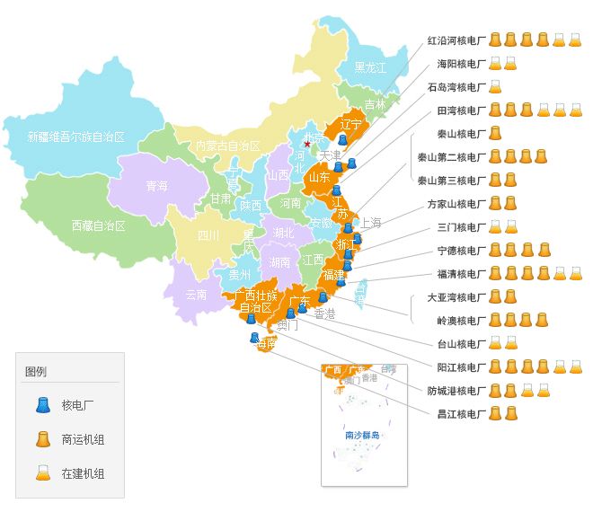 編者按：2月15日，又有一臺(tái)新的核電機(jī)組具備商運(yùn)條件，小編整理了中國(guó)大陸已運(yùn)營(yíng)和在建核電站數(shù)據(jù)和精美圖片，與朋友們分享。
中國(guó)大陸核電站分布圖
（截至2018年2月24日）

中國(guó)大陸已運(yùn)營(yíng)核電站
（截至2月24日）



中國(guó)大陸在建核電站
（截至2月24日）

 
 
 			  
			2018未來(lái)能源大會(huì)已于2018年1月12日在北京圓滿閉幕，詳情請(qǐng)點(diǎn)擊https://www.china5e.com/subject/show_1147.html