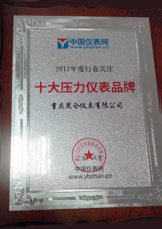 　　2018年1月5日，备受瞩目的“2017年度仪表行业线上年度盛典”之“十大压力仪表品牌”评选落下帷幕。其中，重庆昆仑仪表有限公司凭借出色的产品及优质的售后服务成功入选“十大压力仪表品牌”！  　　随着当前科学技术的进步和工业自动化的发展，压力仪表在工业生产自动化控制中的重要性越发突出