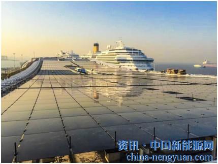                                                                                                                                                                     
	薄膜太陽能組件直接鋪設(shè)于上海吳淞口國際郵輪港客運(yùn)樓樓頂  

	　　當(dāng)清晨的第一抹陽光灑在客運(yùn)樓的屋頂上，通過這片一萬平方米的薄膜太陽能電池板，太陽能源源不斷