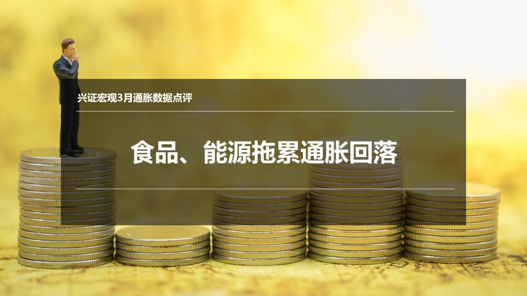 原标题：【兴证宏观】食品、能源拖累通胀回落 ——3月通胀数据点评             投资要点 Summary 事件：2018年3月中国CPI同比2.1%，低于预期的2.5%；PPI同比3.1%，与市场预期持平。我们认为： 1）春节效应消退，食品、能源拖累CPI回落