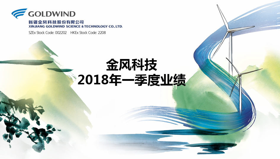                        （2018年4月25日-中国·北京）新疆金风科技股份有限公司（“金风科技”；深圳交易所：002202；香港联交所：2208）欣然公布截至2018年3月31日的一季度业绩，公司在手订单再次刷新历史纪录，并预告上半年净利润将同比增长。 根据中国企业会计准则，2018年一季度公司实现营业收入38.6亿元，同比增长7.7%