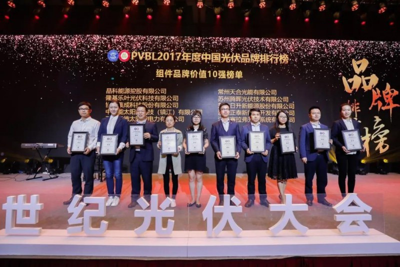 原标题：隆基乐叶荣获“2017年度中国光伏组件品牌10强”            4月27日，由世纪新能源网、光伏品牌实验室(PVBL)联合主办的“2018第三届世纪光伏大会”在上海召开，会议发布了2017年度“PVBL中国光伏品牌排行榜”，隆基乐叶凭借超高市场份额和口碑，实力上榜“2017年度中国光伏组件品牌10强”榜单，并荣膺“2017年度中国光伏最佳品牌传播奖”。   该榜单是中国唯一以多维度评估体系支撑的数据调研活动
