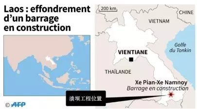 　　2018年7月23日20时左右，位于老挝南部地区的桑片-桑南内（Xe Pian-Xe Namnoy）水电站工程发生溃坝事件， Xe-Namnoy水库（总库容10.43亿m3）坝高16m的D副坝溃决，溃坝洪水淹没了老挝南部阿速坡省(Attapeu) Sanamxay 地区数个村庄。溃坝洪量较大（根据业主PNPC签发的告急函，相关媒体报道下泄洪水达50亿m3，笔者经查阅大量资料，认为该数据不实），截至7月27日，已有28人死亡，130多人失踪，溃坝洪水导致6600多人流离失所