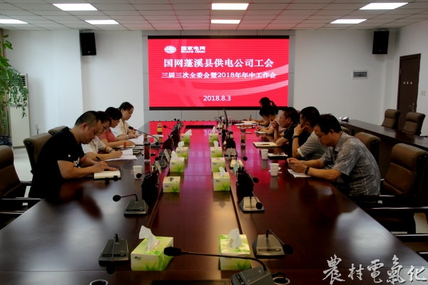 
　　農(nóng)村電氣化網(wǎng)訊：8月3日，蓬溪公司工會組織召開了三屆三次工會全委會暨2018年年中工作會，該公司工會負責(zé)人及各分工會主席出席會議。

　　會議傳達了省總工會第十四次代表大會會議精神，解讀了省公司工會最新政策文件，聽取了各分工會對工會工作的建議，總結(jié)了2018年上半年工會工作，并對下半年重點工作進行了安排部署