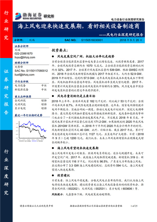  　　風(fēng)電發(fā)展空間廣闊，機(jī)組大功率化是趨勢
 
　　當(dāng)前全球清潔能源裝機(jī)容量和發(fā)電量占比增長迅速。從投資額角度看，2017年，全球風(fēng)電投資總額約為1070億美元，占全球清潔能源投資總額的比例約為32%