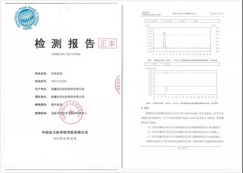                        　　2018年8月，新疆金風科技股份有限公司（下稱“金風科技”）自主研發(fā)的海上6S產(chǎn)品平臺，成功獲得由“國家風電技術與檢測研究中心”頒發(fā)的“風電機組高電壓穿越能力”檢測報告，是目前為止通過此項認證的國內(nèi)容量最大的海上風電機組。充分證實了金風科技6S平臺優(yōu)越的電網(wǎng)適應性，接入系統(tǒng)的性能更穩(wěn)定