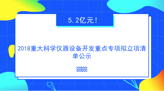　　【中国仪表网 仪表研发】根据《国务院关于改进加强中央财政科研项目和资金管理的若干意见》、《国务院关于深化中央财政科技计划(专项、基金等)管理改革方案的通知》、《科技部、财政部关于印发<国家重点研发计划管理暂行办法>的通知》等文件要求，9月29日，科技部高技术研究发展中心对国家重点研发计划“重大科学仪器设备开发”重点专项的2018年度拟立项项目信息进行公示，公示时间为2018年9月29日至2018年10月3日。  　　根据公示清单，此次重点专项拟立